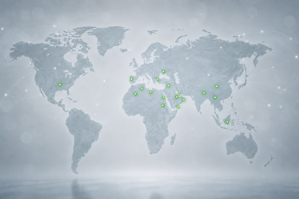 E.G.P. global reach network across Africa, Middle East, Europe, and Asia