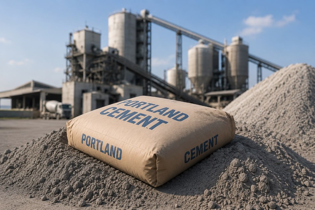 Portland cement bag at industrial plant